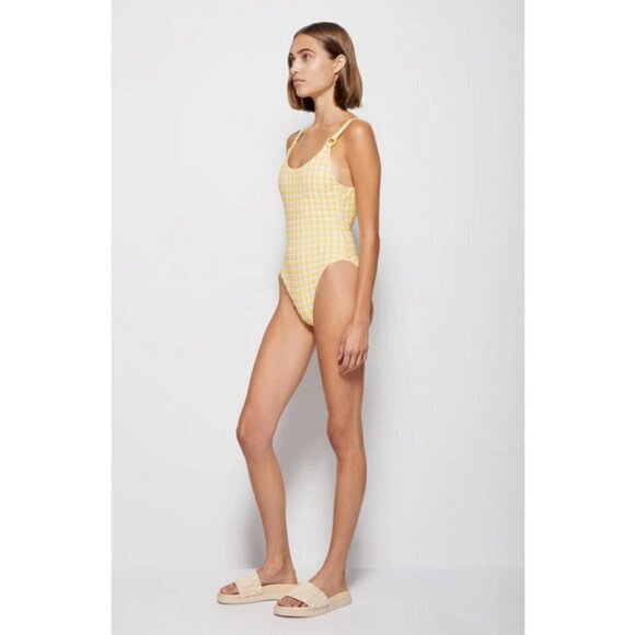 JONATHAN SIMKHAI Rosabel Seersucker One Piece Swimsuit Daffodil Plaid Large NWT - Picture 8 of 16